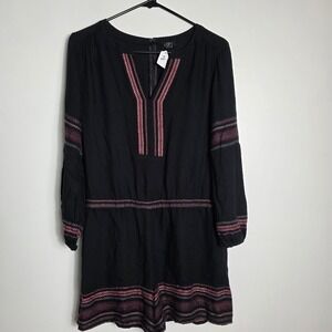 LOFT Black Embroidered Long Sleeve Romper Med  P Bohemian‎ Festival Womens